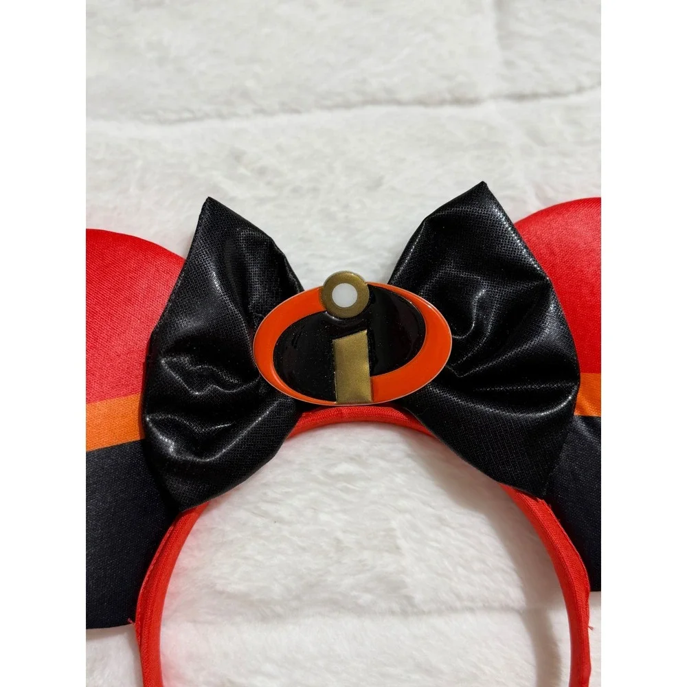 Disney Pixar The Incredibles Ear Headband Red Black Logo Bow Costume Accessory